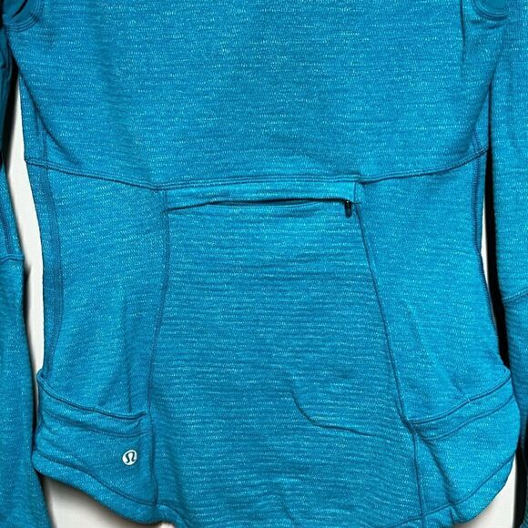 Lululemon base runner Mini Check Pique Surge Heathered Turquoise Pullover Sz 6 - Picture 13 of 16